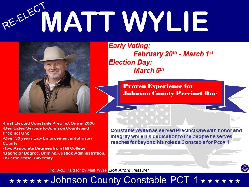 Constable Re Elect Matt Wylie Johnson County Precinct One   Matt For Constable 2024 Additions V2 